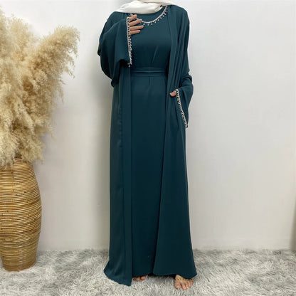 Abaya Set with rhinestone and Inner Dress