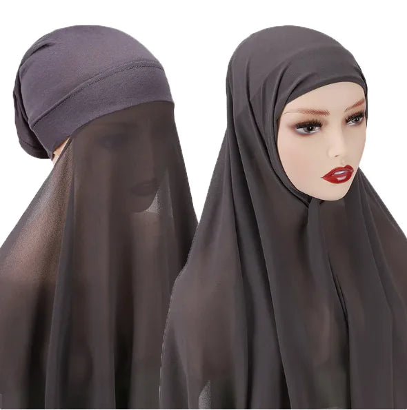 Chiffon instant Hijab with attached cap