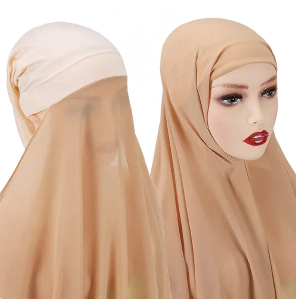 Chiffon instant Hijab with attached cap