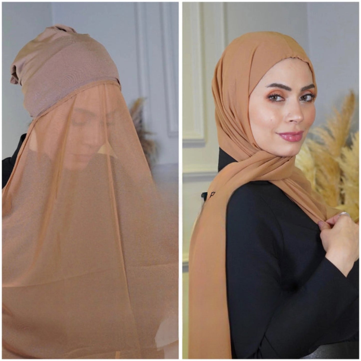 Chiffon instant Hijab with attached cap