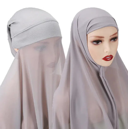 Chiffon instant Hijab with attached cap