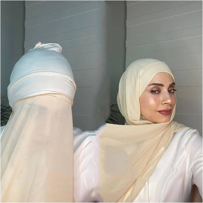 Chiffon instant Hijab with attached cap