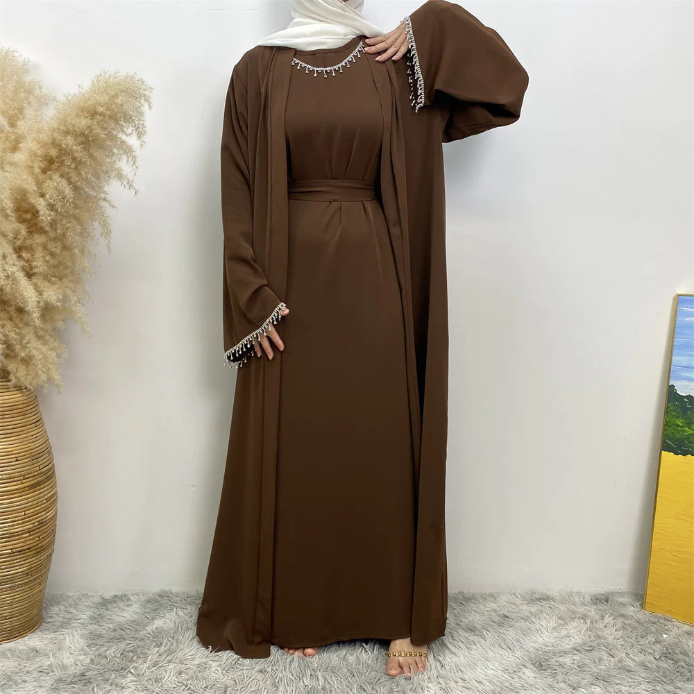 Abaya Set with rhinestone and Inner Dress