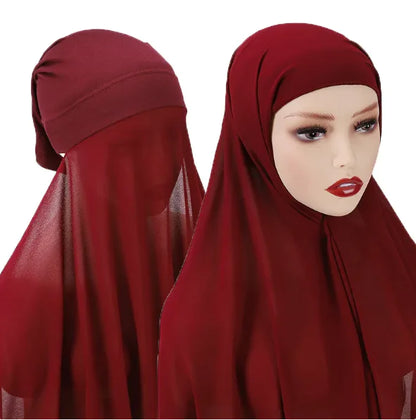 Chiffon instant Hijab with attached cap