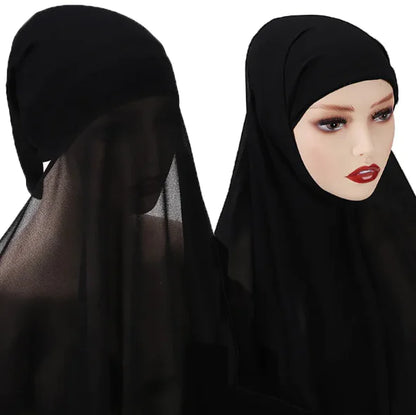 Chiffon instant Hijab with attached cap