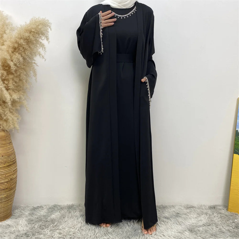 Abaya Set with rhinestone and Inner Dress