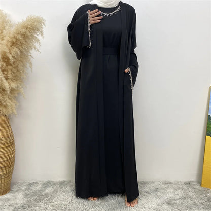 Abaya Set with rhinestone and Inner Dress