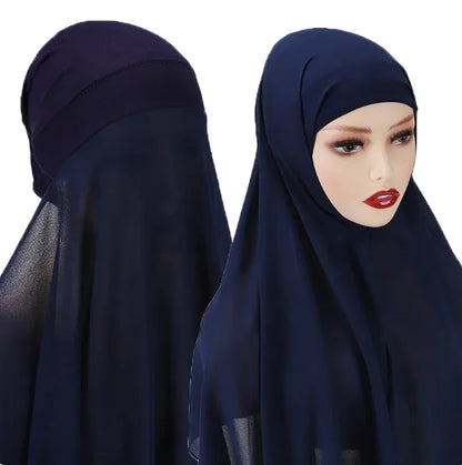 Chiffon instant Hijab with attached cap