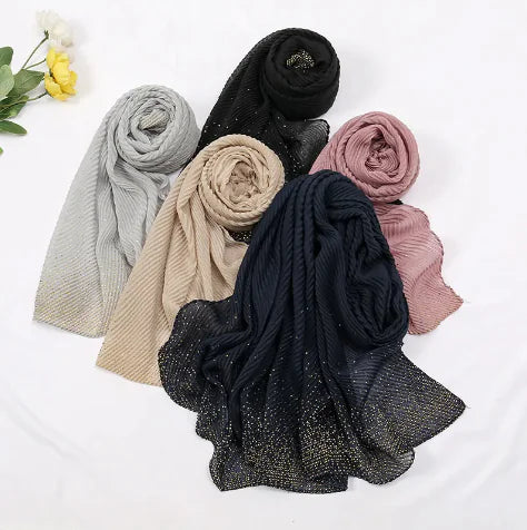 Gilded Crumpled Solid Color Polyester Scarf for Women