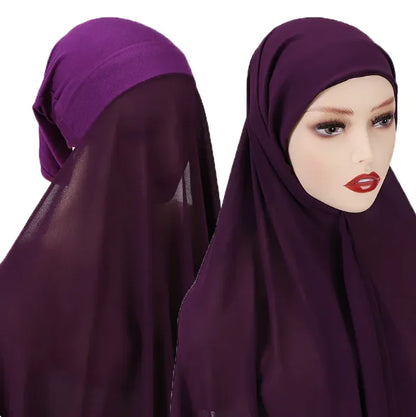 Chiffon instant Hijab with attached cap