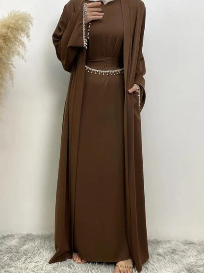 Abaya Set with rhinestone and Inner Dress