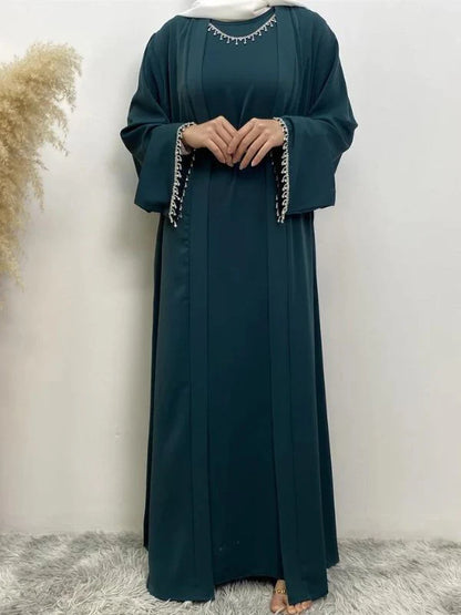 Abaya Set with rhinestone and Inner Dress