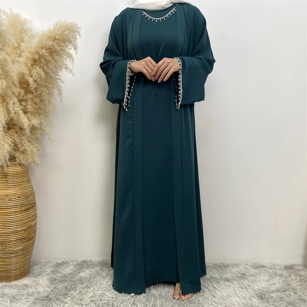 Abaya Set with rhinestone and Inner Dress