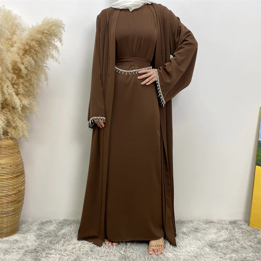 Abaya Set with rhinestone and Inner Dress