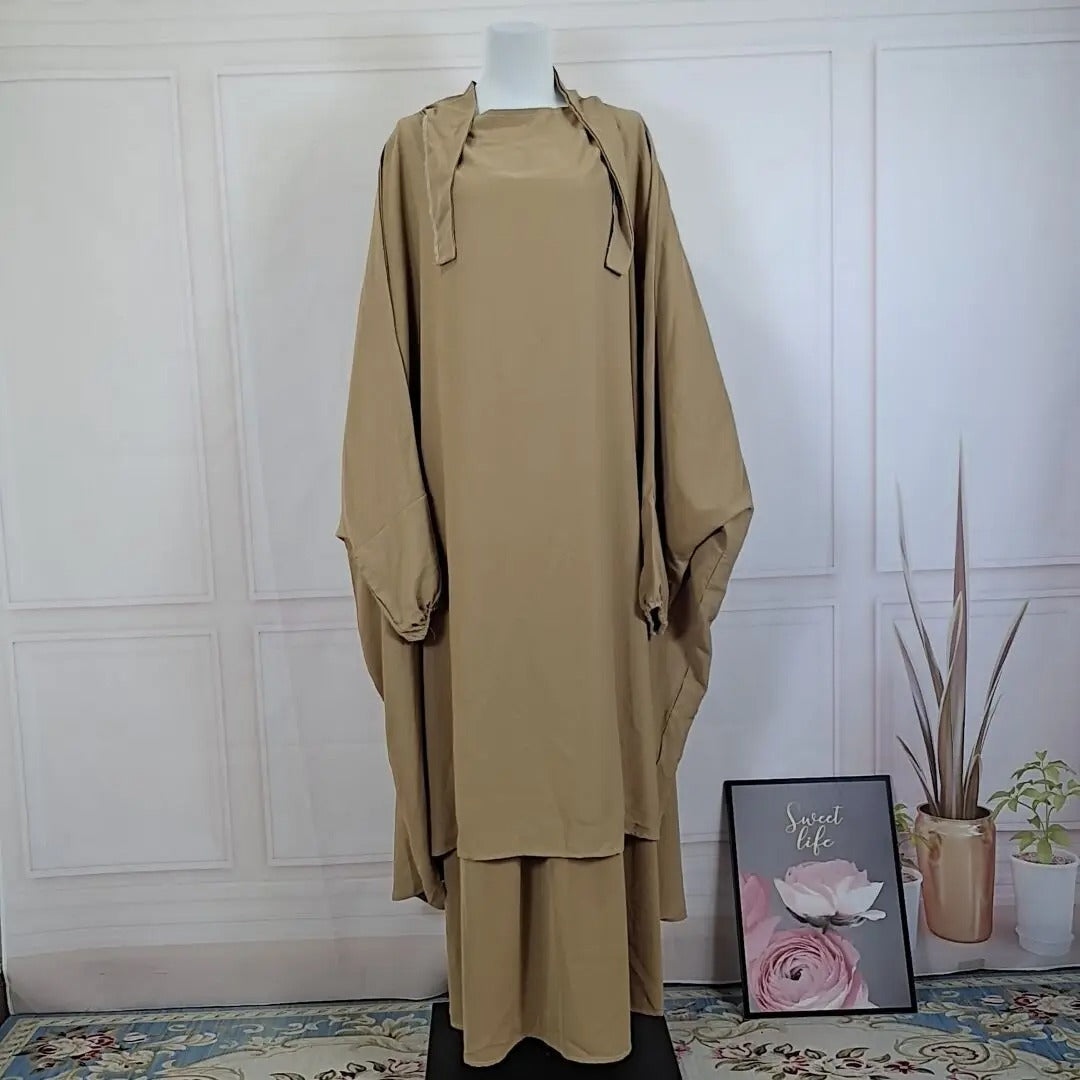 Women's 2-Piece Jilbab Set: Muslim Prayer Garment with Long Khimar and Niqab - Ramadan Abaya Dress