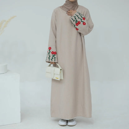 Floral Embroidery Muslim Dress for Women