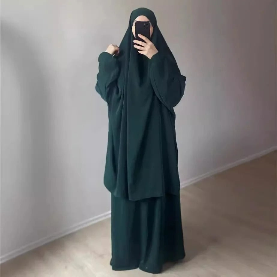 Women's 2-Piece Jilbab Set: Muslim Prayer Garment with Long Khimar and Niqab - Ramadan Abaya Dress