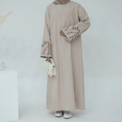 Floral Embroidery Muslim Dress for Women