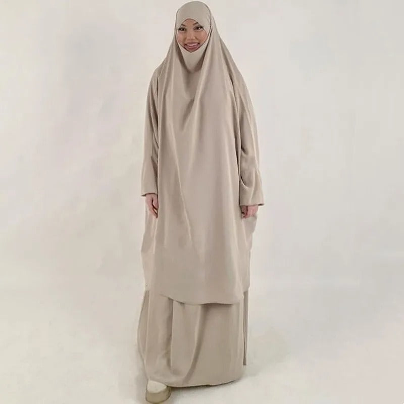 Women's 2-Piece Jilbab Set: Muslim Prayer Garment with Long Khimar and Niqab - Ramadan Abaya Dress