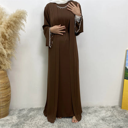 Abaya Set with rhinestone and Inner Dress