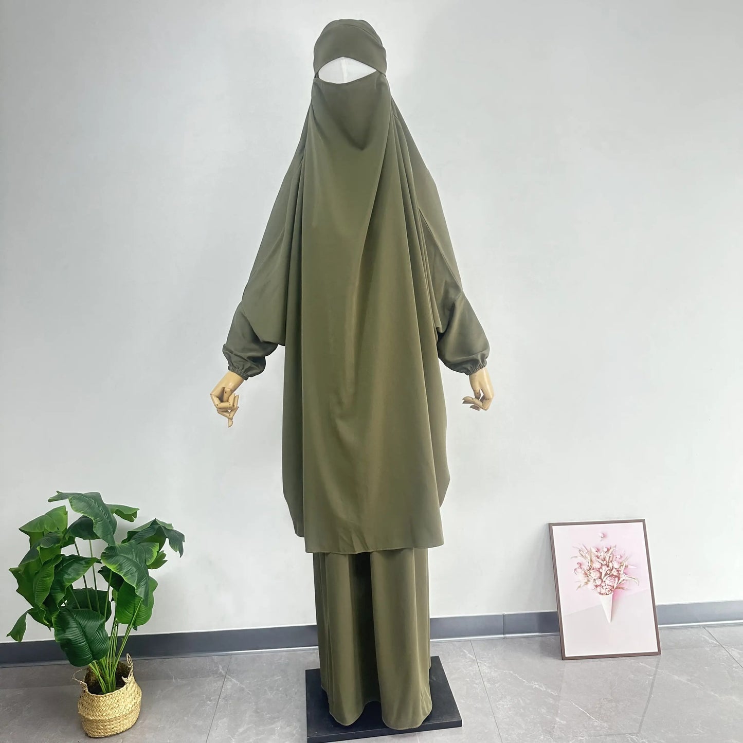 Women's 2-Piece Jilbab Set: Muslim Prayer Garment with Long Khimar and Niqab - Ramadan Abaya Dress