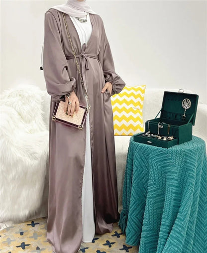 Satin Open Abaya Kimono