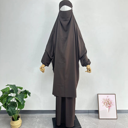 Women's 2-Piece Jilbab Set: Muslim Prayer Garment with Long Khimar and Niqab - Ramadan Abaya Dress