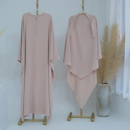 2 Pieces Set  Prayer Dress Jilbab Abaya Dress With Khimar