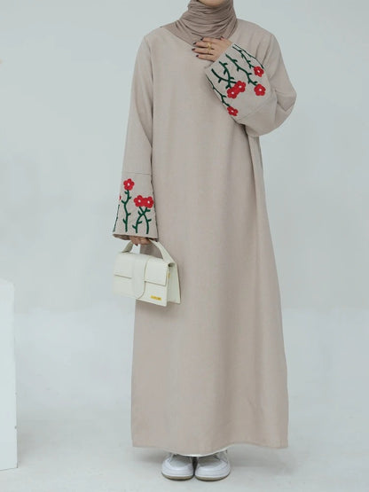 Floral Embroidery Muslim Dress for Women