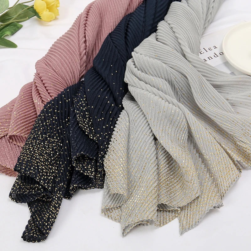 Gilded Crumpled Solid Color Polyester Scarf for Women