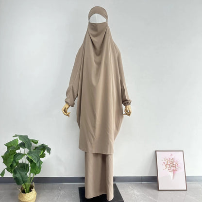 Women's 2-Piece Jilbab Set: Muslim Prayer Garment with Long Khimar and Niqab - Ramadan Abaya Dress