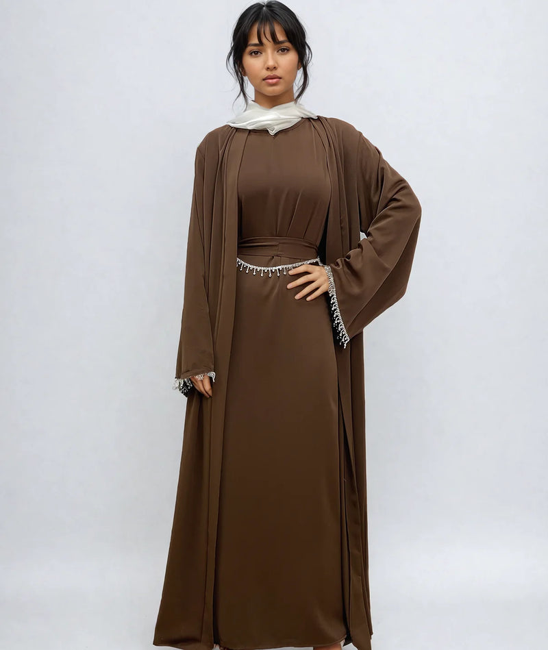 Abaya Set with rhinestone and Inner Dress