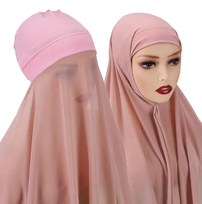 Chiffon instant Hijab with attached cap